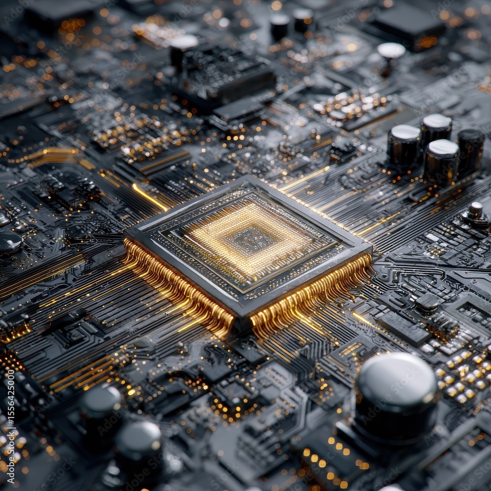 Poster semiconductor circuit board cpu processor microchip, central computer processors cpu concept,