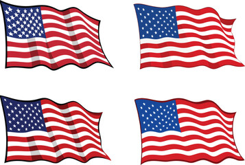 Four Waving American Flags Red White Blue Stars Stripes Patriotic Symbols USA flag