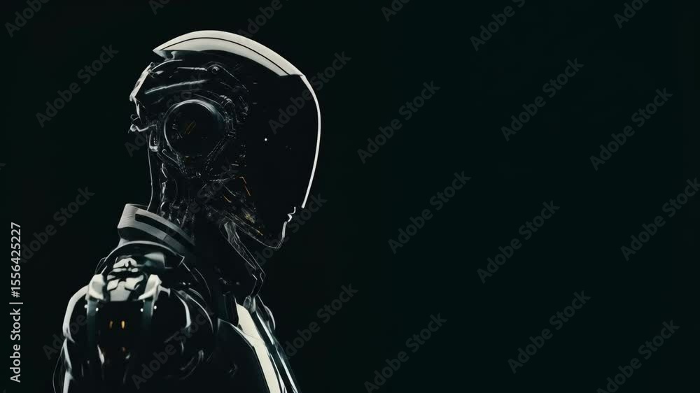 Poster side profile of a futuristic humanoid robot. artificial intelligence or android sci-fi concept showi
