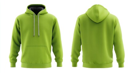 Front and back mockup of a hooded jumper, displayed on an invisible mannequin, white backdrop, emphasizing hood structure and drawstring details