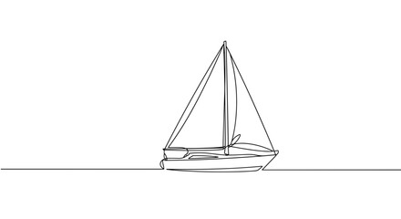 Sailing boat in line art style on white background