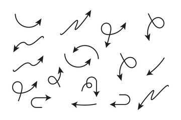 Hand Drawn Arrow Set with Mixed Styles Including Dotted Curved Swirled and Straight Arrows