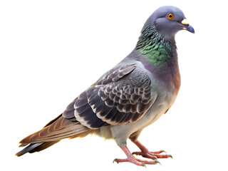 Grey pigeon with iridescent neck feathers standing isolated on a transparent background bird white background,  PNG