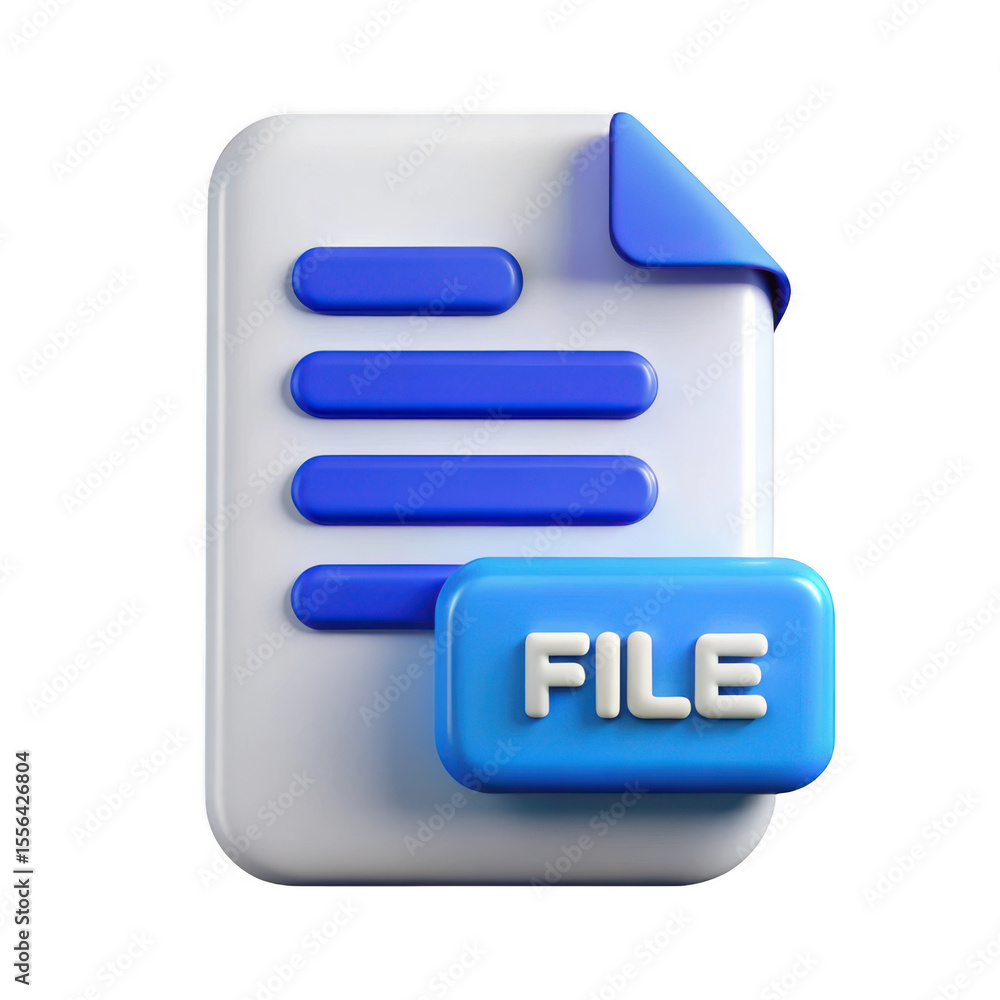 Poster modern 3d file icon with blue accents and text label isolated on transparent background