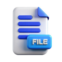 Modern 3d file icon with blue accents and text label isolated on transparent background