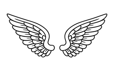 Pair of Detailed Black and White Angel Wings Design Ornate symmetrical wings with detailed feather patterns angel wings wings feather drawing illustration black