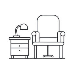 desk comfortable chair line art vector setup