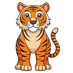 tiger, animal, cartoon, cat, vector, illustration, wild, mammal, cub, wildlife, animals, zoo, baby, nature, feline, cute, art, isolated, orange, jungle, predator, striped, safari, character, smile
