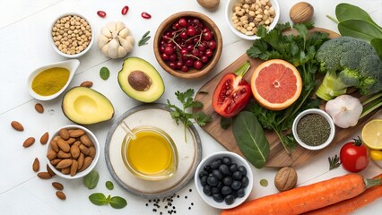 Colorful Organic Fruits and Vegetables,
Healthy Food Assortment on Wooden Table,
Fresh Fruits and Veggies in Heart-Shaped Bowls,
Vibrant Plant-Based Superfoods Display,
background image