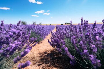Obraz premium Lavender fields in full bloom, leading lines perspective, summer