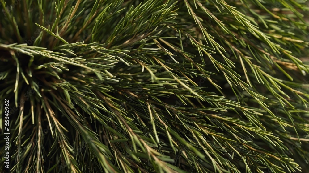 Poster close view of lush evergreen foliage showcasing intricate needle patterns and deep color variations 
