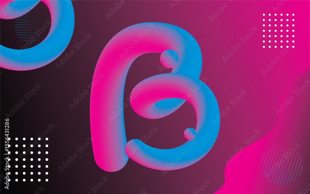 Poster letter b colorful 3d abstract gradient background with fluid shapes