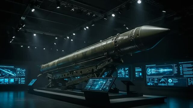 Advanced missile display in a high-tech exhibition hall