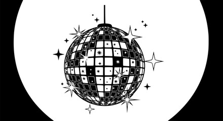 Disco Ball Silhouette with Sparkles – Festive Vector Icon for New Year Celebrations
