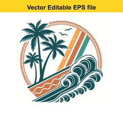 Obraz premium Retro Palm Tree Sunset Graphic Vintage Tropical Design Silhouette Illustration Vacation Vibes Island Getaway Nature Inspired Vector Art