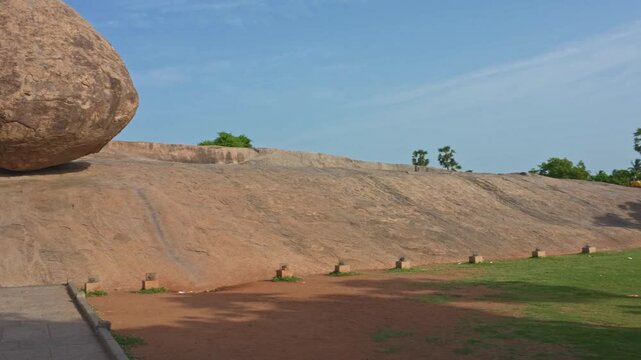 UHD 4K / 60 FPS Video - Krishna Butter Ball is UNESCO's World Heritage Site located at Mamallapuram or Mahabalipuram in Tamil Nadu, South India.Very ancient place in the world.	