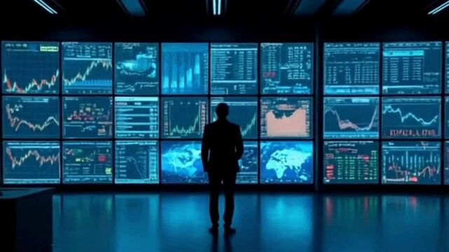 Montage of business professionals using screens and digital devices in modern office settings - Powered by Adobe