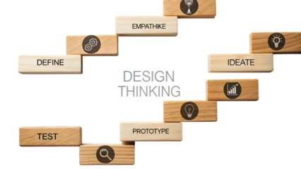 Design Thinking Wooden Block Concept Representing Idea Strategy And Innovation