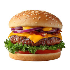 Delicious burger with fresh ingredients isolated on transparent background