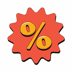 red sticker with percentage sign on white background isolate
