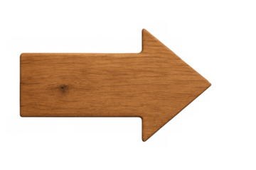 Wooden arrow pointing to the right, isolated on transparent background, ideal for indicating direction or choice
