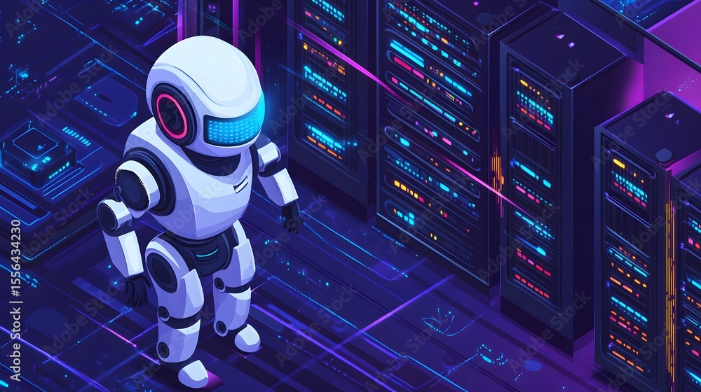 Aufkleber ai guardian of the digital realm: a futuristic robotic sentinel stands vigilantly within a high-tech