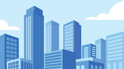 Modern Urban Cityscape Skyline Vector Illustration with High Rise Buildings and Blue Sky. Flat Design Background for Web. Banner. Poster. and Infographic.