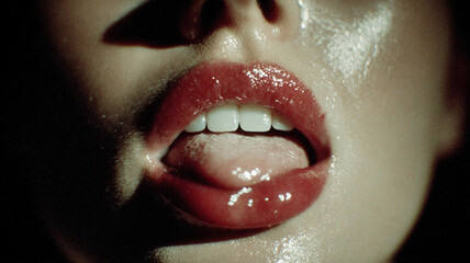 Sensual Close-Up of Glossy Red Lips