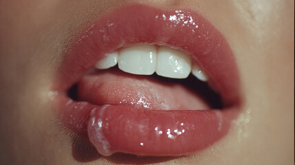 Glossy Close-Up of Lips with Moisture