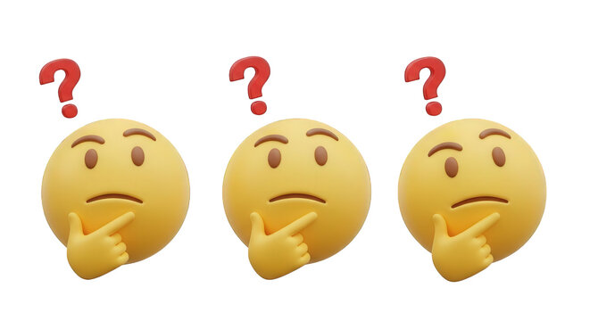 Three pondering emojis displayed against a transparent background, representing confusion, questions, and thoughtfulness with a questioning expression.