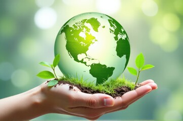 A person holds a green earth globe, symbolizing care for the environment..New Year 2026.