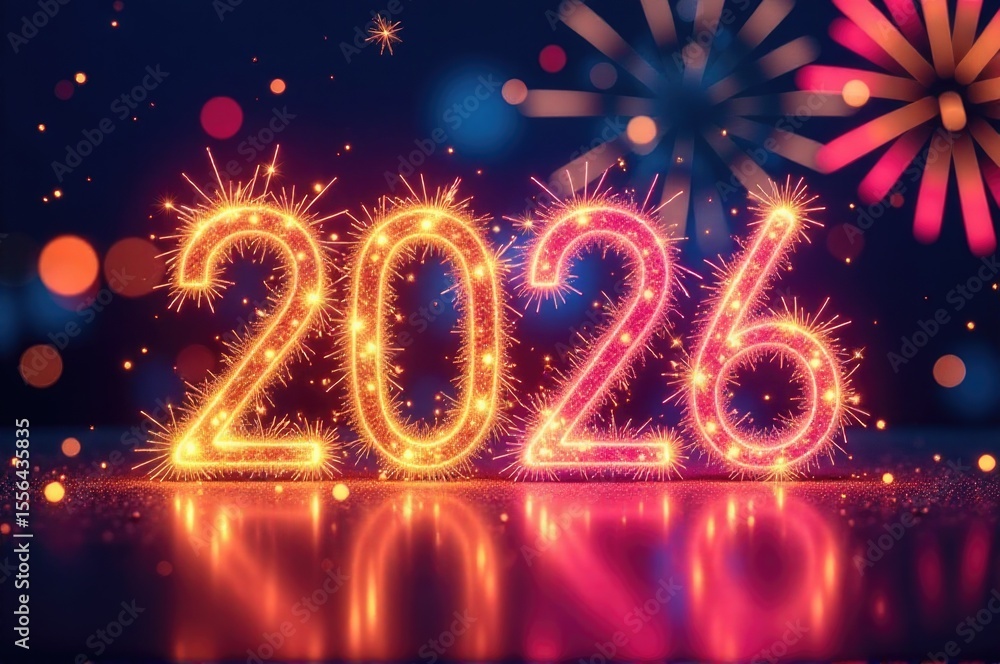 Wall mural a colorful fireworks display with the year 2016 visible, suitable for celebrations and parties..new 