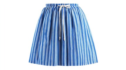 Front view of a striped cotton skirt with drawstring waist, on invisible mannequin, bright white background, high-resolution