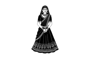 Woman in traditional indian dress full body view silhouette