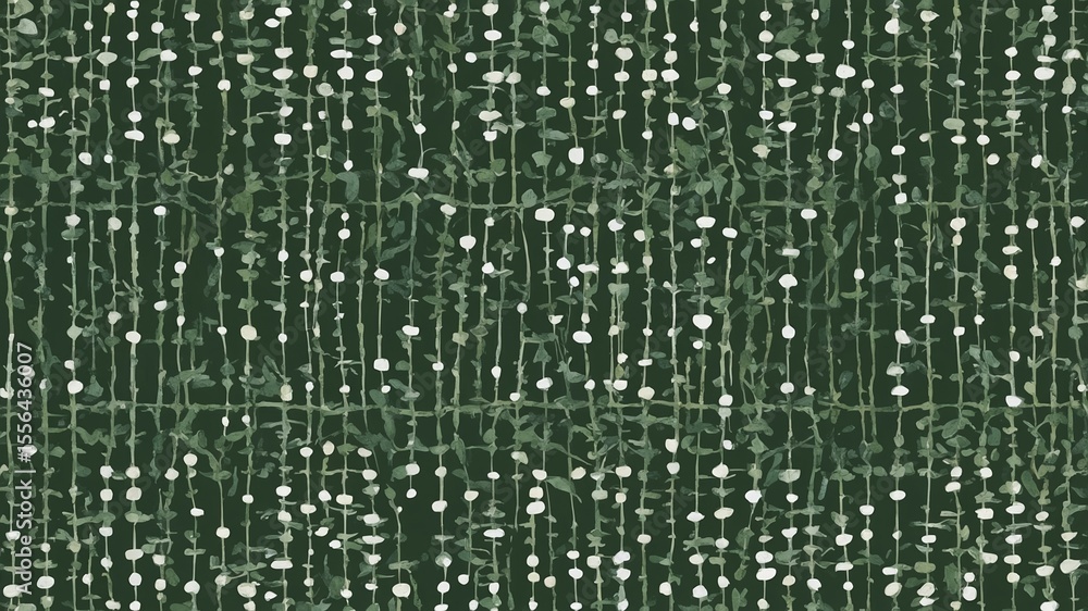 Poster abstract green and white botanical pattern on fabric creating a vibrant modern design suitable for v