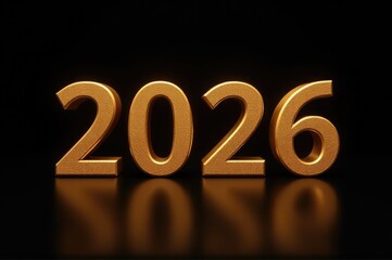 A string of golden numbers placed next to a black background..New Year 2026.