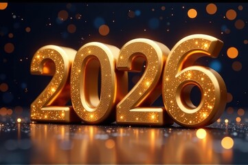 A glowing gold figure surrounded by shimmering lights, great for futuristic or sci-fi concepts..New Year 2026.