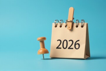 A calendar with a push pin marking an important date or event..New Year 2026.
