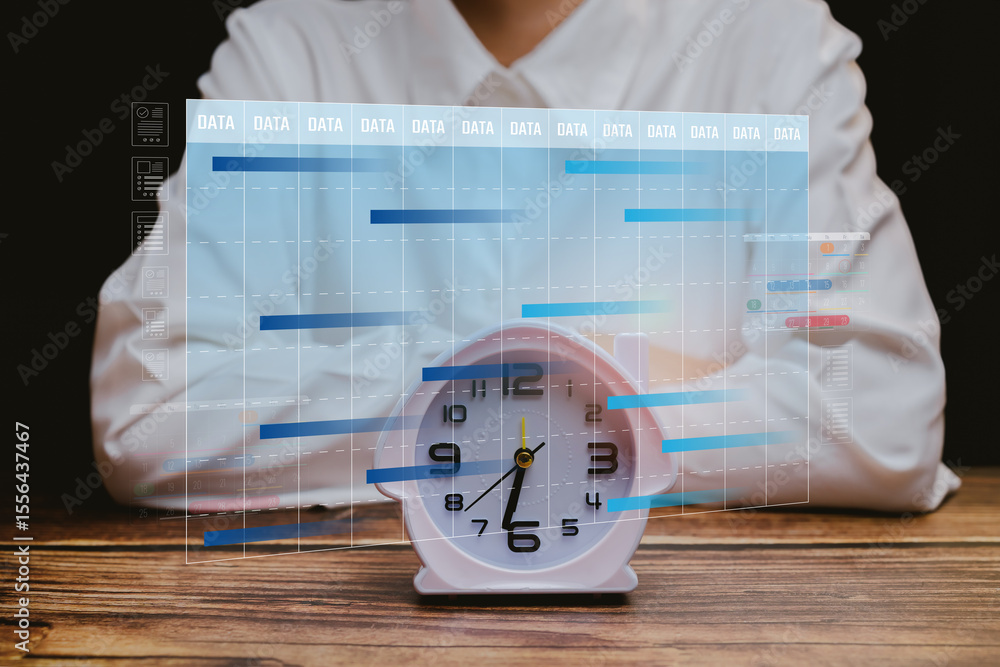 Poster business planning concept. professional analysis of time management with data visualization alongsid