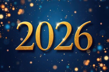 A blue background with a gold text reading '2026'..New Year 2026.