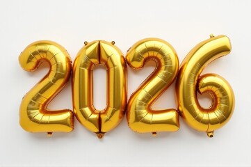 A colorful arrangement of gold foil balloons forming a numerical sequence..New Year 2026.