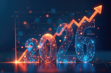 A stylized representation of the year 2016 with an upward-pointing arrow, symbolizing growth or progress..New Year 2026.