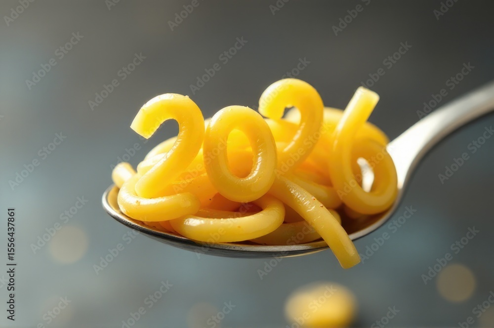 Aufkleber a serving of pasta placed on a table with utensils and condiments..new year 2026.