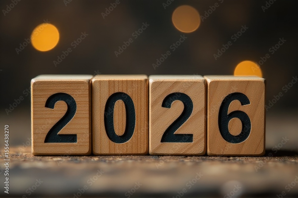 Poster a wooden block with calendar marks for 2020, featuring a date section..new year 2026.