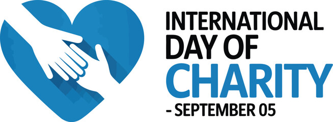 International Day of Charity banner with colorful hands forming a frame around the text representing unity and global