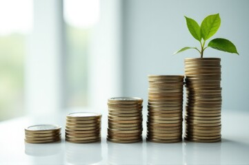 A stack of coins with a small plant or weed growing out of it..New Year 2026.