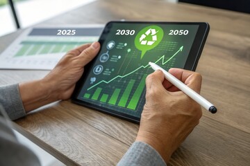 Carbon emission reduction target, Green economy and sustainability Net Zero future. Sustainable development, Energy goals 2026. CO2 emission graph, Goals sustainable planet by 2050.World Environment.