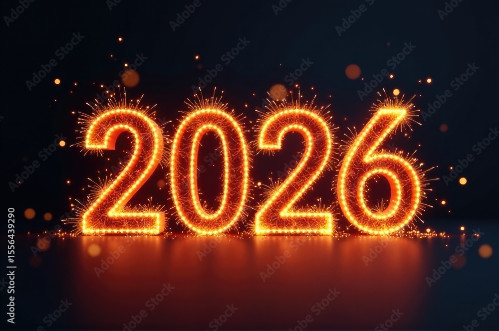 Poster sparklers arranged in numerical shapes..new year 2026.