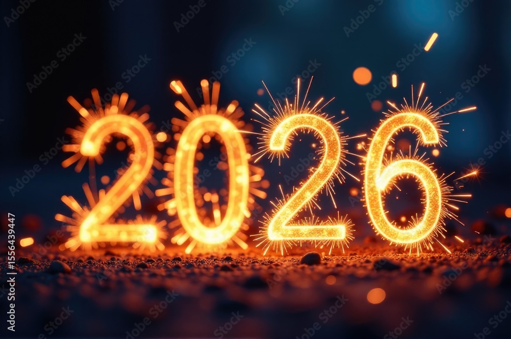 Poster a string of sparklers forms a countdown sequence from 1 to 10..new year 2026.