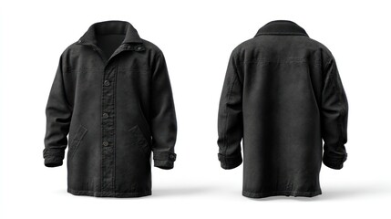 Heavy-duty canvas coat, displayed from front and back angles, white background, mockup-friendly layout